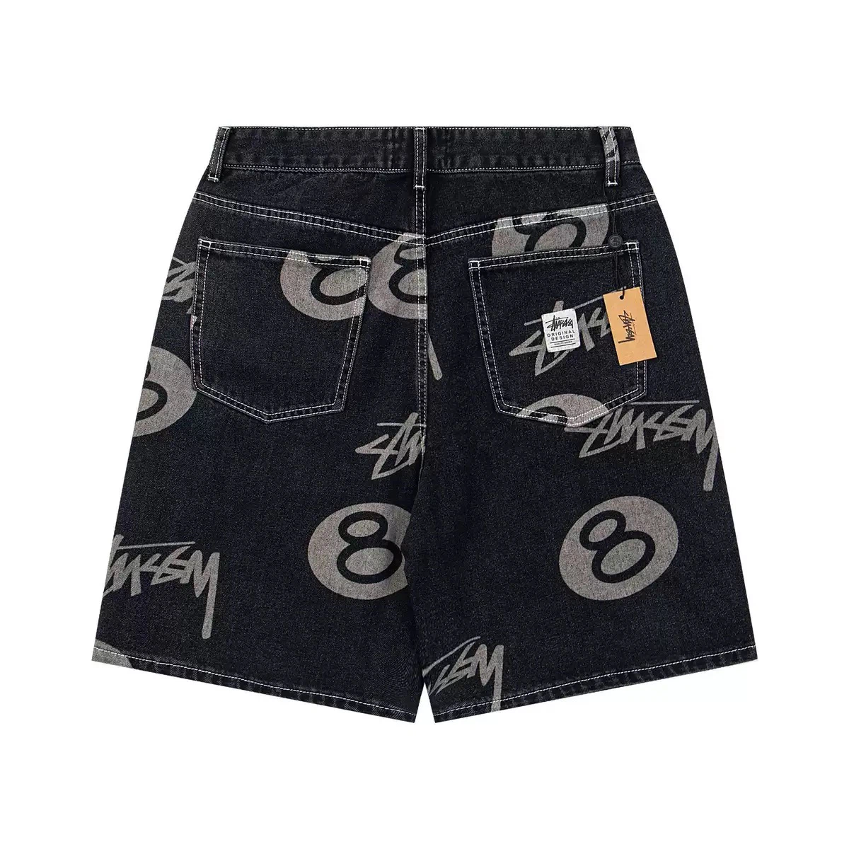Baggy 8‑Ball Graphic Denim Shorts Men