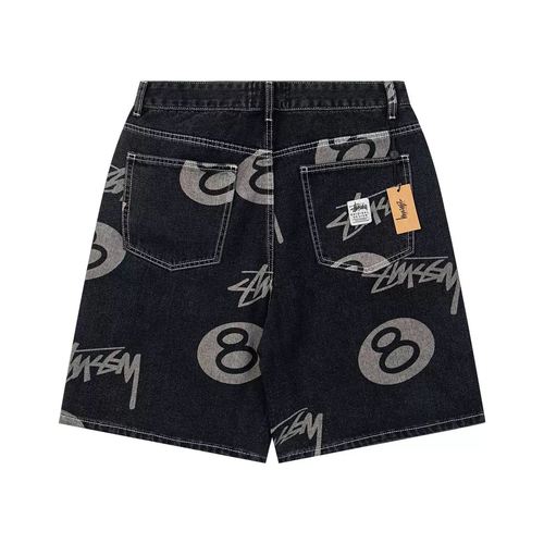Baggy 8‑Ball Graphic Denim Shorts Men