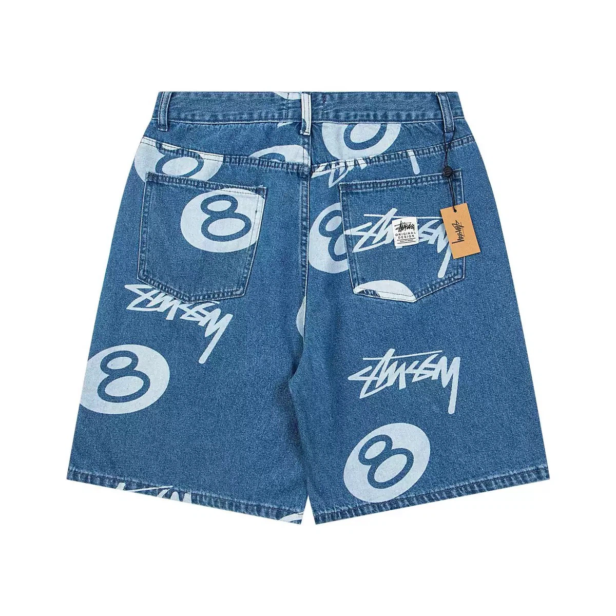 Baggy 8‑Ball Graphic Denim Shorts Men