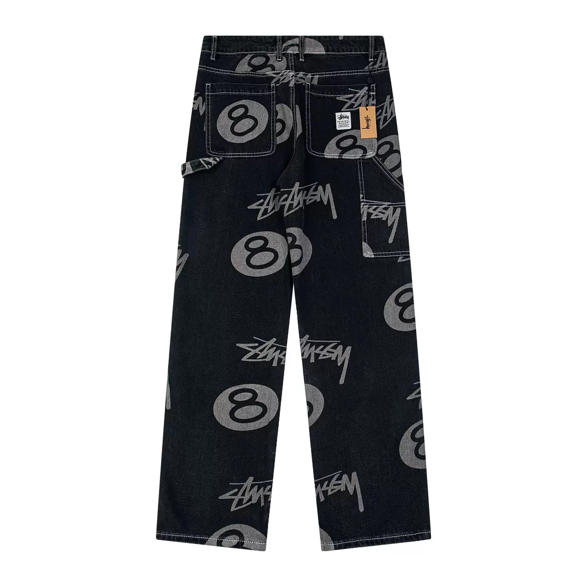 Baggy 8‑Ball Print Carpenter Denim Pants
