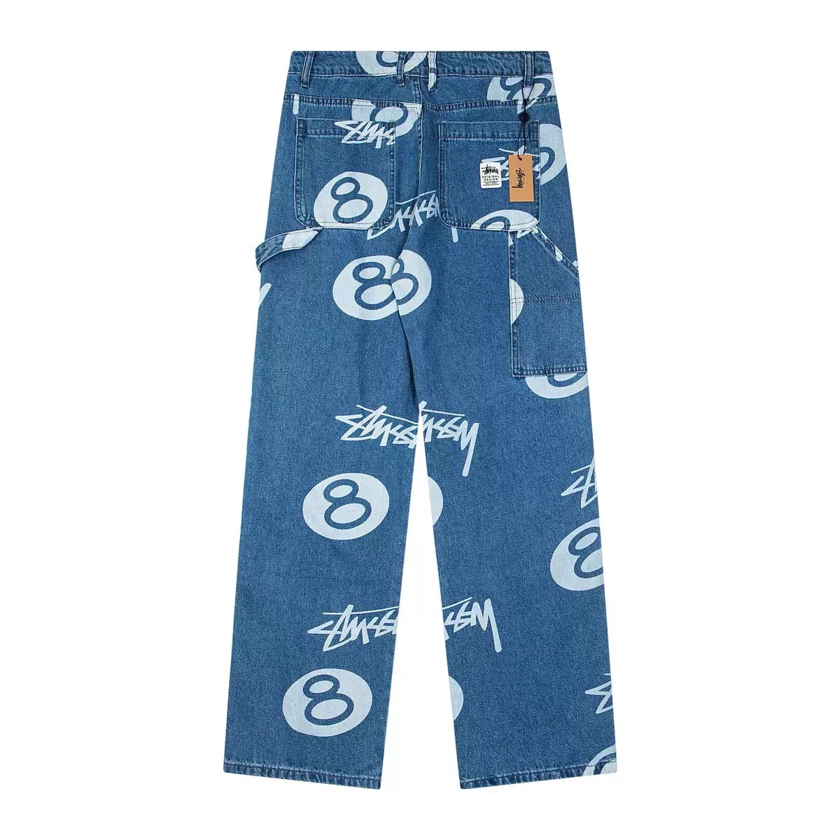 Baggy 8‑Ball Print Carpenter Denim Pants