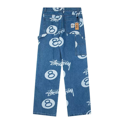 Baggy 8‑Ball Print Carpenter Denim Pants