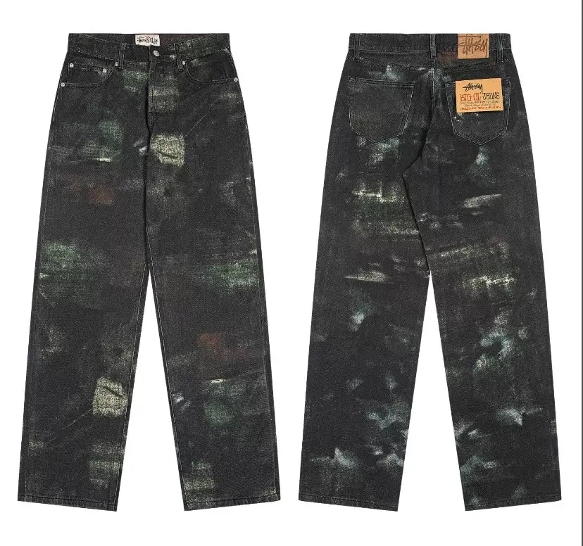 Baggy Abstract Print Wide‑Leg Denim Pants