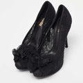 Dolce & Gabbana Black Floral Lace Bow Platform Peep Toe Pumps