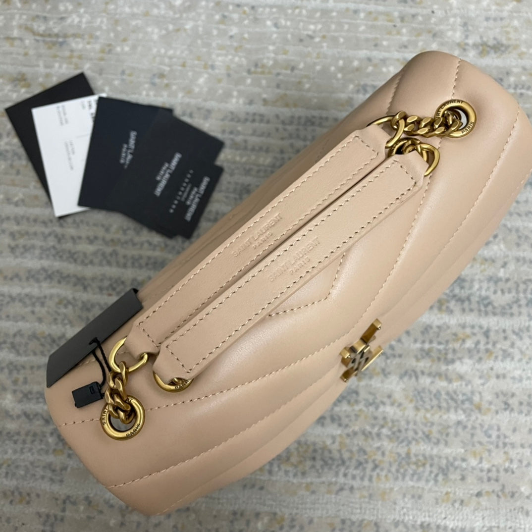 YSL Small Loulou 23 Beige Leather Gold 23x17x9cm