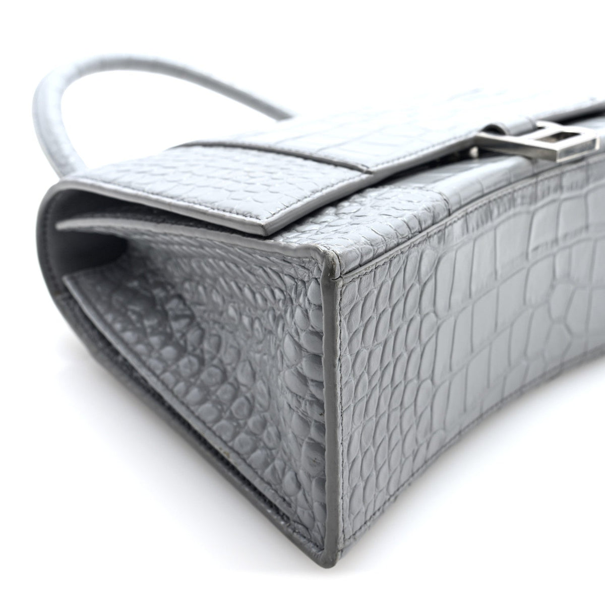 Shiny Calfskin Crocodile Embossed Medium Hourglass Top Handle Bag Balenciaga Grey