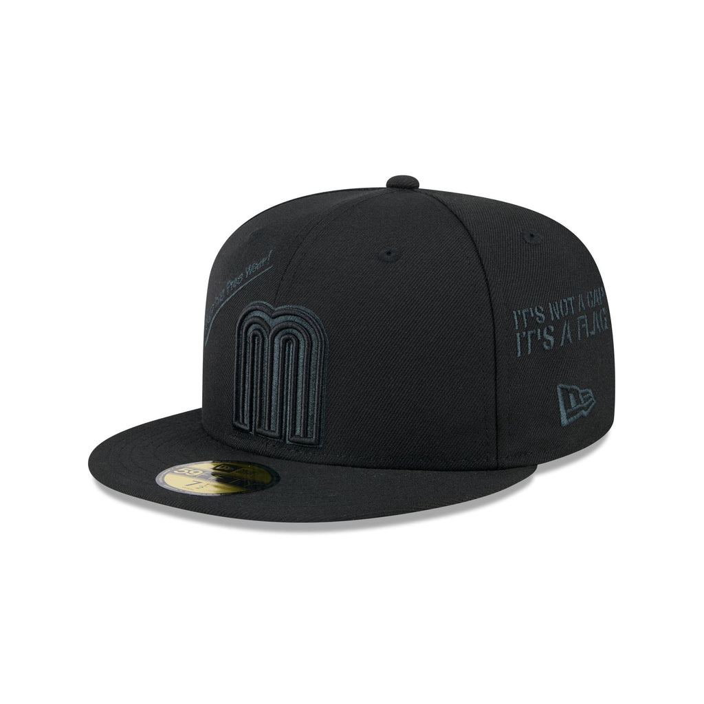 Mexico Baseball New Era Anniversary Logos Black on Black 59FIFTY Fitted Hat