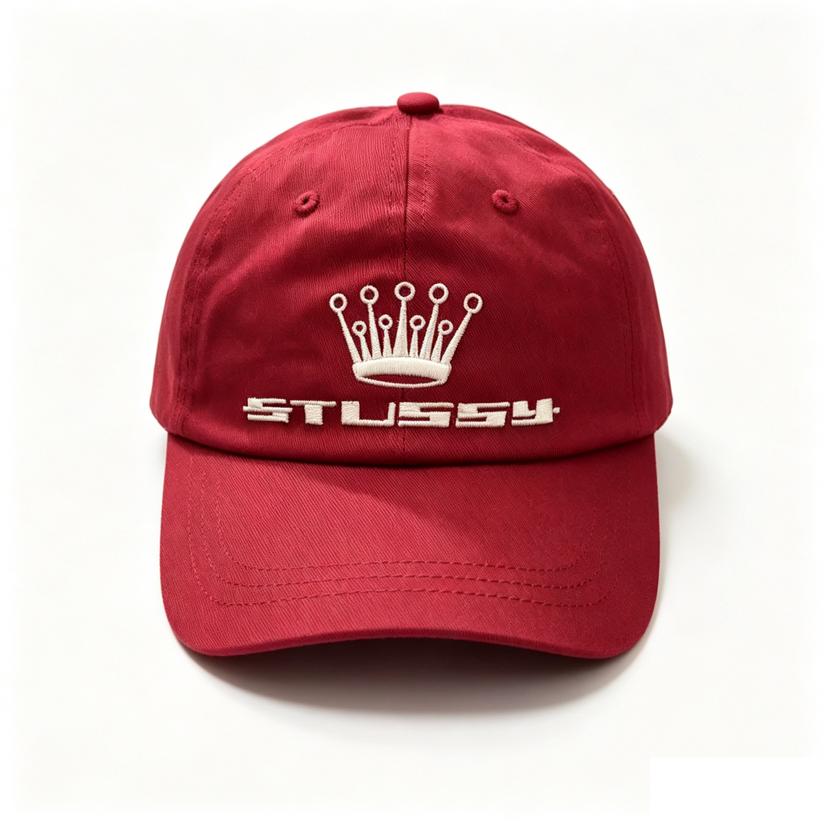 Wine Red Crown Embroidery Snapback Cap