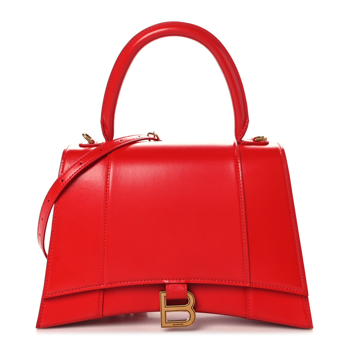 Shiny Box Calfskin Medium Hourglass Top Handle Bag Bright Red