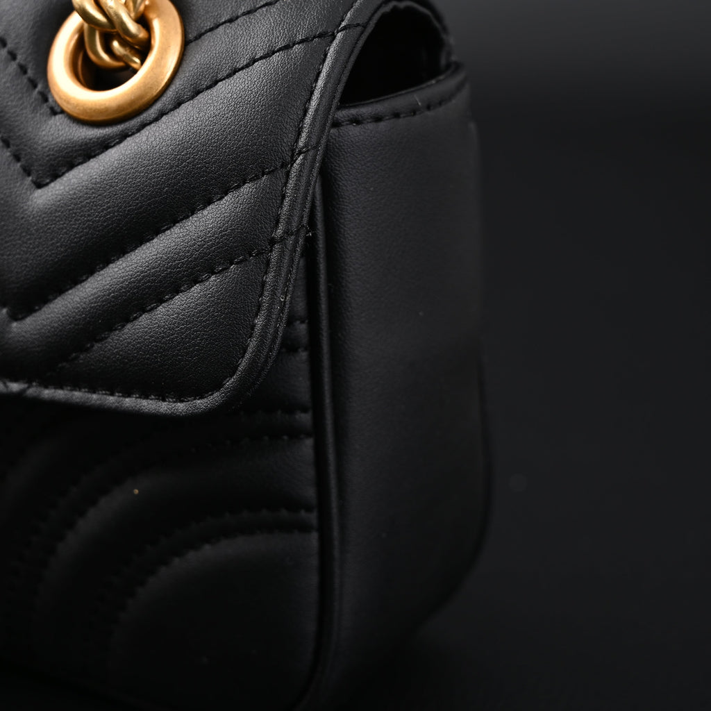 Gucci GG Marmont Small Matelassé Shoulder Bag – Black Leather with Gold Hardware
