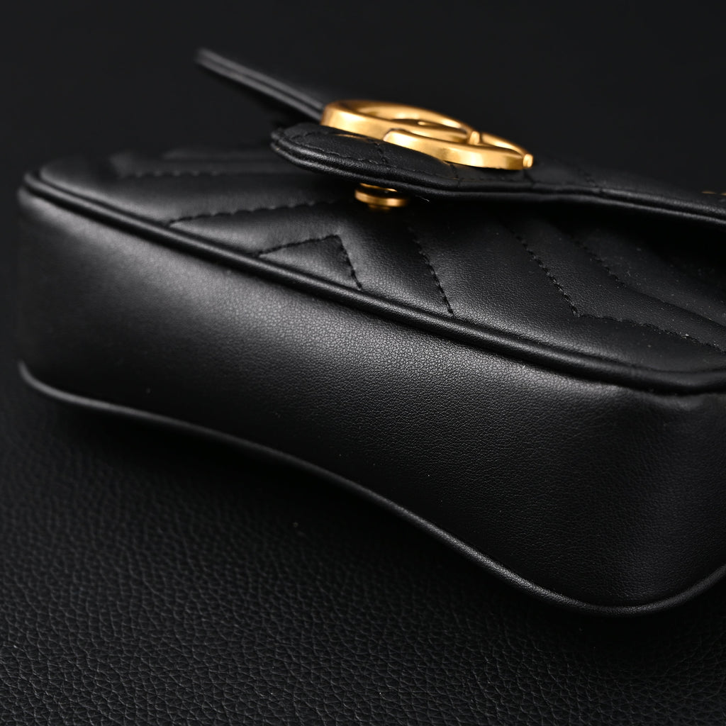Gucci GG Marmont Matelassé Mini Shoulder Bag – Black Leather with Gold Chain