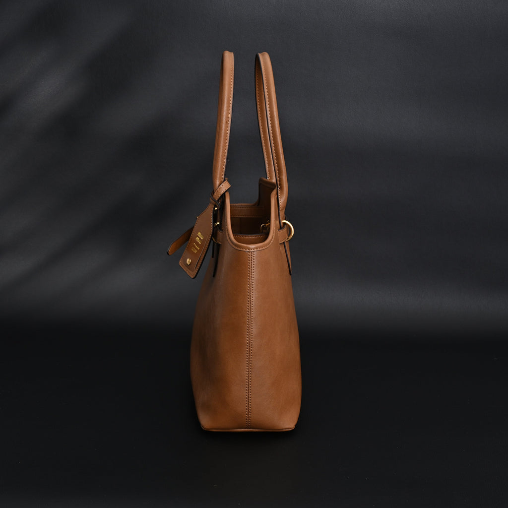 Miu Miu Leather Tote Bag – Elegant Caramel Brown