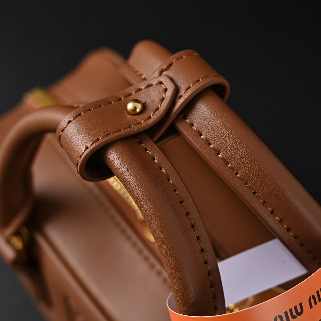Miu Miu Leather Top Handle Satchel – Caramel Brown