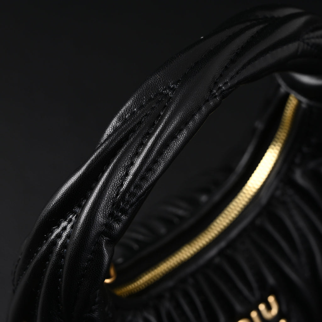 Miu Miu Matelassé Leather Hobo Bag – Black with Gold Hardware
