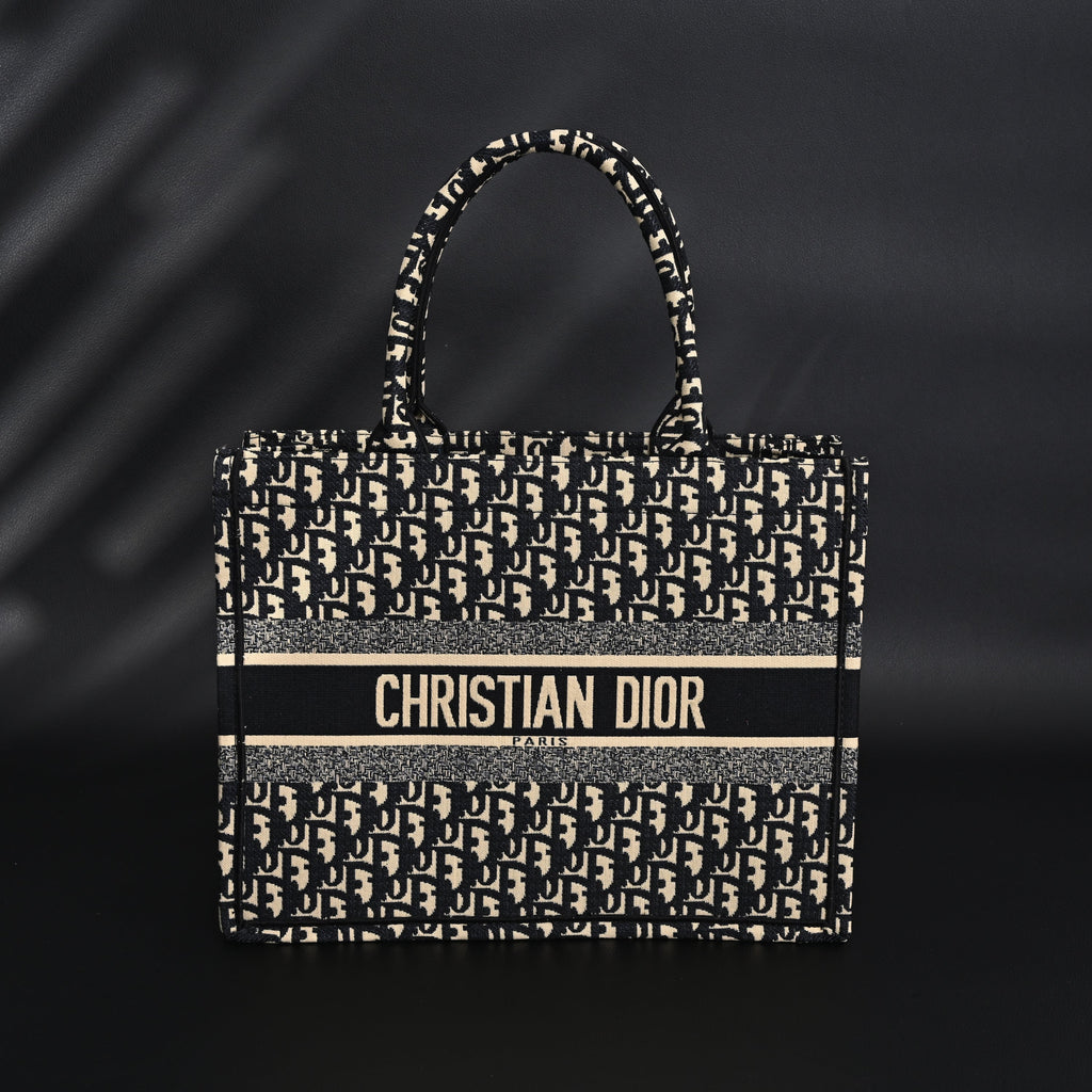 Christian Dior Medium Book Tote – Black Oblique Embroidery